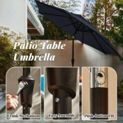 9FT Two Layer Wind Vent Patio Market Umbrella With Push Button And Tilt Crank Lifting In Navy -Jearey market umbrellas 2ly 9ft ny 1f 1000