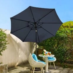 9FT Two Layer Wind Vent Patio Market Umbrella With Push Button And Tilt Crank Lifting In Navy -Jearey market umbrellas 2ly 9ft ny 40 1000