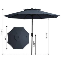 9FT Two Layer Wind Vent Patio Market Umbrella With Push Button And Tilt Crank Lifting In Navy -Jearey market umbrellas 2ly 9ft ny 77 1000
