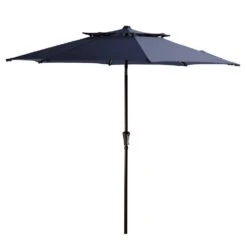 9FT Two Layer Wind Vent Patio Market Umbrella With Push Button And Tilt Crank Lifting In Navy -Jearey market umbrellas 2ly 9ft ny c3 1000