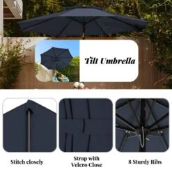 9FT Two Layer Wind Vent Patio Market Umbrella With Push Button And Tilt Crank Lifting In Navy -Jearey market umbrellas 2ly 9ft ny d4 1000