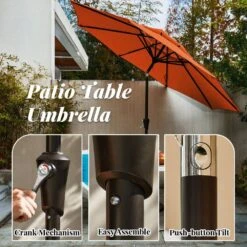 9FT Two Layer Wind Vent Patio Market Umbrella With Push Button And Tilt Crank Lifting In Orange -Jearey market umbrellas 2ly 9ft oe 1f 1000