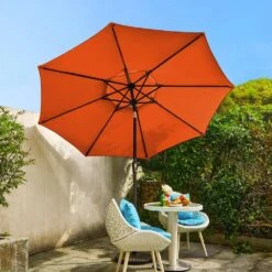 9FT Two Layer Wind Vent Patio Market Umbrella With Push Button And Tilt Crank Lifting In Orange -Jearey market umbrellas 2ly 9ft oe 40 1000