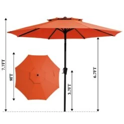 9FT Two Layer Wind Vent Patio Market Umbrella With Push Button And Tilt Crank Lifting In Orange -Jearey market umbrellas 2ly 9ft oe 77 1000