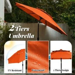 9FT Two Layer Wind Vent Patio Market Umbrella With Push Button And Tilt Crank Lifting In Orange -Jearey market umbrellas 2ly 9ft oe a0 1000