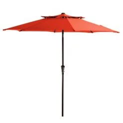 9FT Two Layer Wind Vent Patio Market Umbrella With Push Button And Tilt Crank Lifting In Orange -Jearey market umbrellas 2ly 9ft oe c3 1000