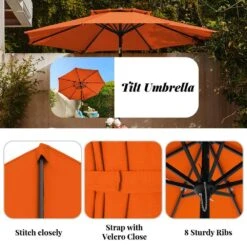 9FT Two Layer Wind Vent Patio Market Umbrella With Push Button And Tilt Crank Lifting In Orange -Jearey market umbrellas 2ly 9ft oe d4 1000
