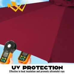 9FT Two Layer Wind Vent Patio Market Umbrella With Push Button And Tilt Crank Lifting In Red -Jearey market umbrellas 2ly 9ft red 66 1000