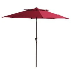 9FT Two Layer Wind Vent Patio Market Umbrella With Push Button And Tilt Crank Lifting In Red -Jearey market umbrellas 2ly 9ft red c3 1000