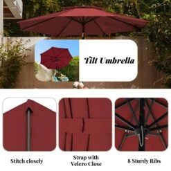 9FT Two Layer Wind Vent Patio Market Umbrella With Push Button And Tilt Crank Lifting In Red -Jearey market umbrellas 2ly 9ft red d4 1000