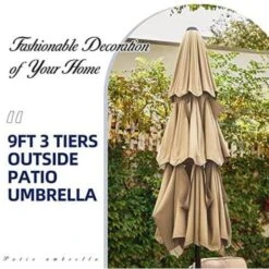 3-Tier 9 Ft. Steel Crank Lift Market Patio Umbrella In Beige -Jearey market umbrellas 3c 9zzs be 1d 1000