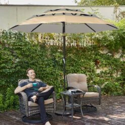 3-Tier 9 Ft. Steel Crank Lift Market Patio Umbrella In Beige -Jearey market umbrellas 3c 9zzs be 31 1000