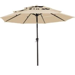 3-Tier 9 Ft. Steel Crank Lift Market Patio Umbrella In Beige
