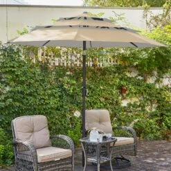 3-Tier 9 Ft. Steel Crank Lift Market Patio Umbrella In Beige -Jearey market umbrellas 3c 9zzs be d4 1000