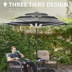 3-Tier 9 Ft. Steel Crank Lift Market Patio Umbrella In Gray -Jearey market umbrellas 3c 9zzs gy 31 1000