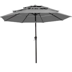 3-Tier 9 Ft. Steel Crank Lift Market Patio Umbrella In Gray