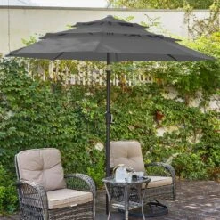 3-Tier 9 Ft. Steel Crank Lift Market Patio Umbrella In Gray -Jearey market umbrellas 3c 9zzs gy d4 1000
