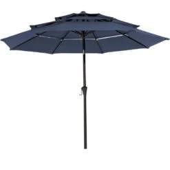 3-Tier 9 Ft. Steel Crank Lift Market Patio Umbrella In Navy