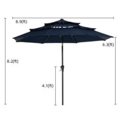3-Tier 9 Ft. Steel Crank Lift Market Patio Umbrella In Navy -Jearey market umbrellas 3c 9zzs ny 66 1000
