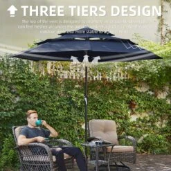 3-Tier 9 Ft. Steel Crank Lift Market Patio Umbrella In Navy -Jearey market umbrellas 3c 9zzs ny c3 1000