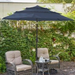 3-Tier 9 Ft. Steel Crank Lift Market Patio Umbrella In Navy -Jearey market umbrellas 3c 9zzs ny d4 1000