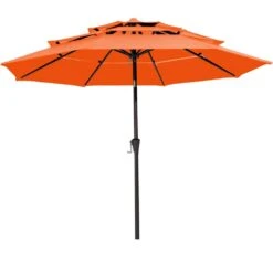 3-Tier 9 Ft. Steel Crank Lift Market Patio Umbrella In Orange