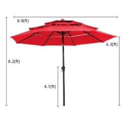 3-Tier 9 Ft. Steel Crank Lift Market Patio Umbrella In Red -Jearey market umbrellas 3c 9zzs rd 66 1000