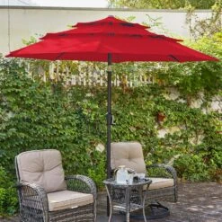 3-Tier 9 Ft. Steel Crank Lift Market Patio Umbrella In Red -Jearey market umbrellas 3c 9zzs rd d4 1000