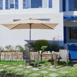 6.5 Ft. X 10 Ft. Steel Lighted Market Tilt Solar Umbrella With Crank In Beige -Jearey market umbrellas 6 5 10dz zzs be 31 1000