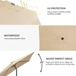 6.5 Ft. X 10 Ft. Steel Lighted Market Tilt Solar Umbrella With Crank In Beige -Jearey market umbrellas 6 5 10dz zzs be 66 1000