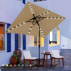 6.5 Ft. X 10 Ft. Steel Lighted Market Tilt Solar Umbrella With Crank In Beige -Jearey market umbrellas 6 5 10dz zzs be e1 1000