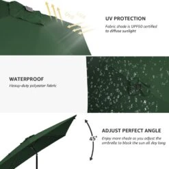 6.5 Ft. X 10 Ft. Steel Lighted Market Tilt Solar Umbrella With Crank In Dark Green 10 6.5 Ft. X 10 Ft. Steel Lighted Market Tilt Solar Umbrella With Crank In Dark Green -Jearey market umbrellas 6 5 10dz zzs dg 66 1000