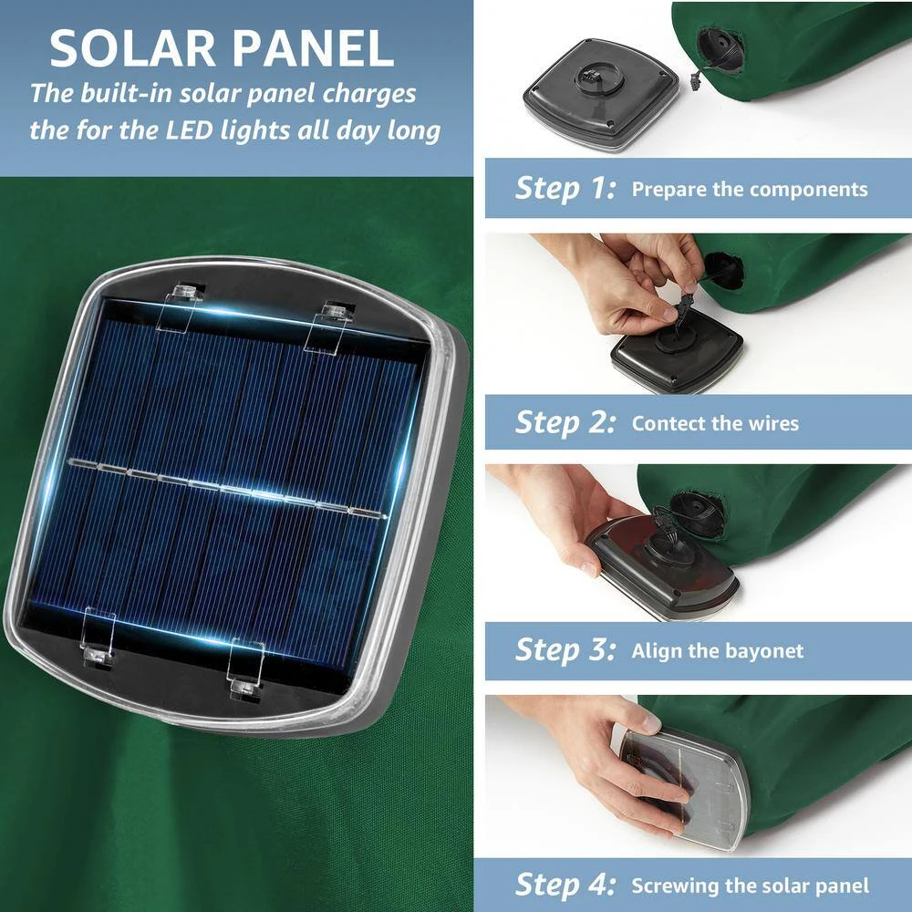 6.5 Ft. X 10 Ft. Steel Lighted Market Tilt Solar Umbrella With Crank In Dark Green 5 6.5 Ft. X 10 Ft. Steel Lighted Market Tilt Solar Umbrella With Crank In Dark Green - Image 5