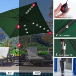 6.5 Ft. X 10 Ft. Steel Lighted Market Tilt Solar Umbrella With Crank In Dark Green 12 6.5 Ft. X 10 Ft. Steel Lighted Market Tilt Solar Umbrella With Crank In Dark Green -Jearey market umbrellas 6 5 10dz zzs dg d4 1000