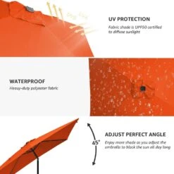 6.5 Ft. X 10 Ft. Steel Lighted Market Tilt Solar Umbrella With Crank In Orange -Jearey market umbrellas 6 5 10dz zzs or 66 1000