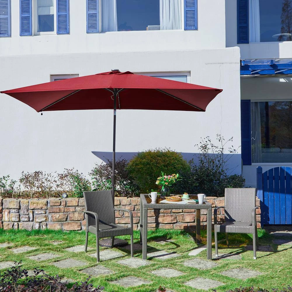 6.5 Ft. X 10 Ft. Steel Lighted Market Tilt Solar Umbrella With Crank In Red 7 6.5 Ft. X 10 Ft. Steel Lighted Market Tilt Solar Umbrella With Crank In Red - Image 7
