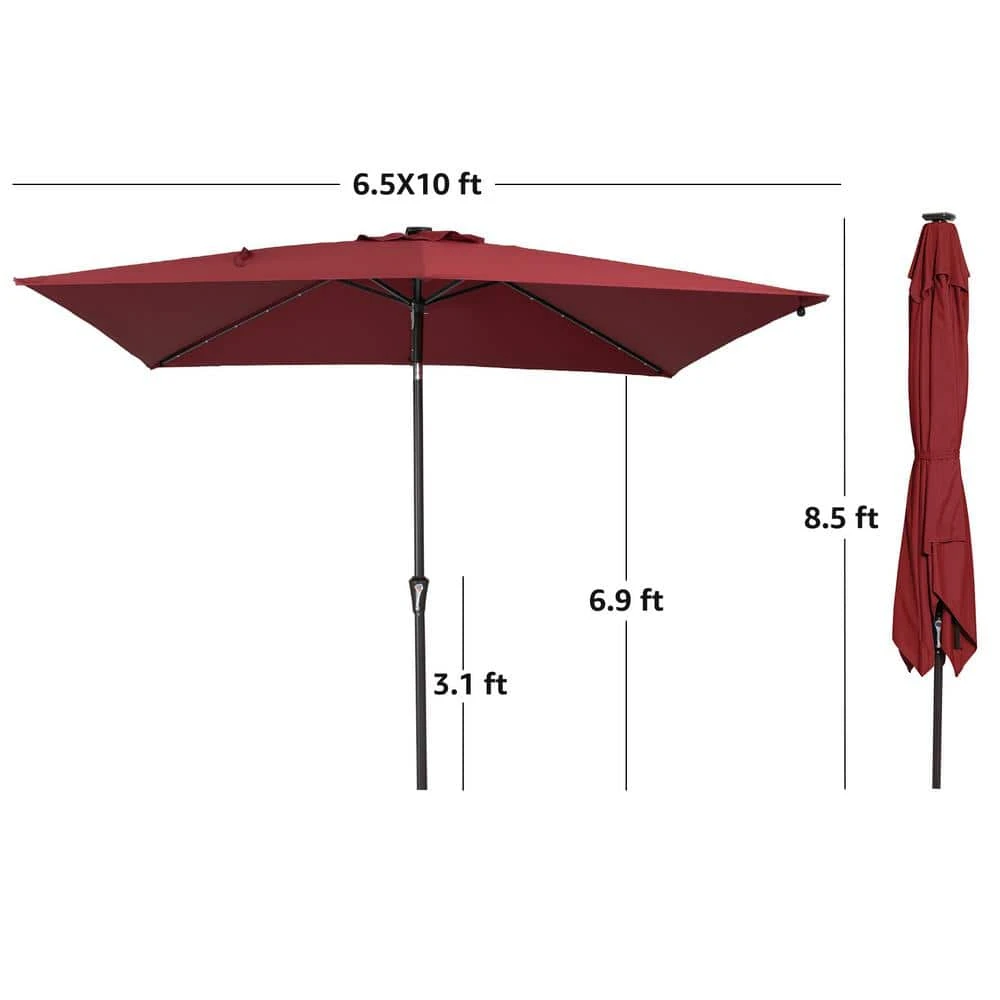 6.5 Ft. X 10 Ft. Steel Lighted Market Tilt Solar Umbrella With Crank In Red 1 6.5 Ft. X 10 Ft. Steel Lighted Market Tilt Solar Umbrella With Crank In Red
