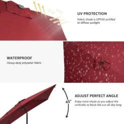 6.5 Ft. X 10 Ft. Steel Lighted Market Tilt Solar Umbrella With Crank In Red 10 6.5 Ft. X 10 Ft. Steel Lighted Market Tilt Solar Umbrella With Crank In Red -Jearey market umbrellas 6 5 10dz zzs rd 66 1000