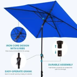 6.5 Ft. X 10 Ft. Steel Market Tilt Patio Umbrella In Blue -Jearey market umbrellas 6 5jxs bu 1f 1000