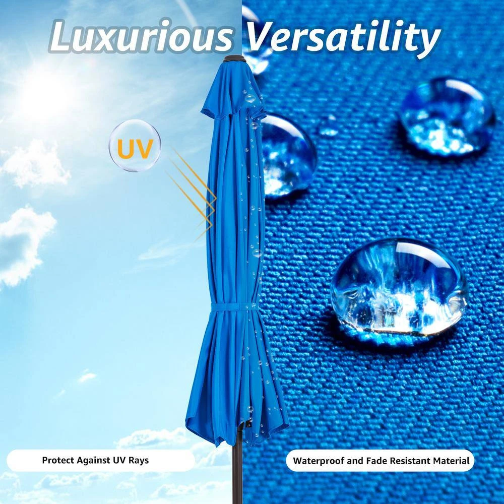 7.5 Ft. X 7.5 Ft. Square Market Outdoor Patio Umbrella In Blue 3 7.5 Ft. X 7.5 Ft. Square Market Outdoor Patio Umbrella In Blue - Image 3