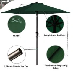7.5 Ft. Steel Market With Push Button Tilt And Crank Lift (6-Rips) In Dark Green -Jearey market umbrellas 7 5zzs green 1d 1000