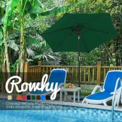 7.5 Ft. Steel Market With Push Button Tilt And Crank Lift (6-Rips) In Dark Green -Jearey market umbrellas 7 5zzs green 31 1000