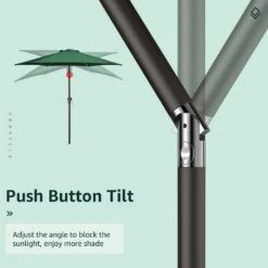 7.5 Ft. Steel Market With Push Button Tilt And Crank Lift (6-Rips) In Dark Green -Jearey market umbrellas 7 5zzs green 77 1000