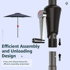 7.5 Ft. Steel Market With Push Botton Tilt And Crank Lift (6-Rips) In Navy -Jearey market umbrellas 7 5zzs navy 1d 1000