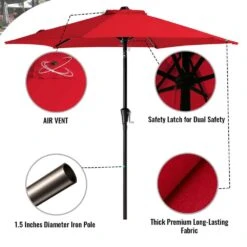 7.5 Ft. Steel Market With Push Botton Tilt And Crank Lift (6-Rips) In Red -Jearey market umbrellas 7 5zzs red 77 1000