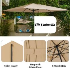 8.5 Ft. X 8.5 Ft. Steel Anti-UV Polyester Fabric Market Tilt Patio Umbrella In Beige -Jearey market umbrellas 8 5fxs beige 1d 1000