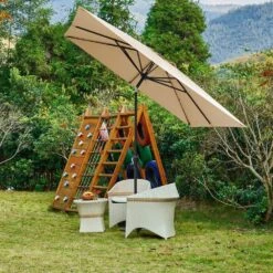 8.5 Ft. X 8.5 Ft. Steel Anti-UV Polyester Fabric Market Tilt Patio Umbrella In Beige -Jearey market umbrellas 8 5fxs beige 31 1000