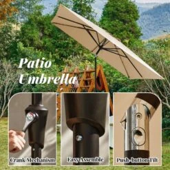 8.5 Ft. X 8.5 Ft. Steel Anti-UV Polyester Fabric Market Tilt Patio Umbrella In Beige -Jearey market umbrellas 8 5fxs beige 66 1000