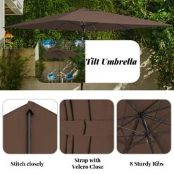 8.5 Ft. X 8.5 Ft. Steel Anti-UV Polyester Fabric Market Tilt Patio Umbrella In Brown -Jearey market umbrellas 8 5fxs brown 1d 1000