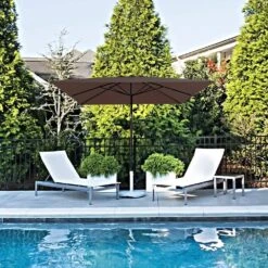 8.5 Ft. X 8.5 Ft. Steel Anti-UV Polyester Fabric Market Tilt Patio Umbrella In Brown -Jearey market umbrellas 8 5fxs brown 40 1000